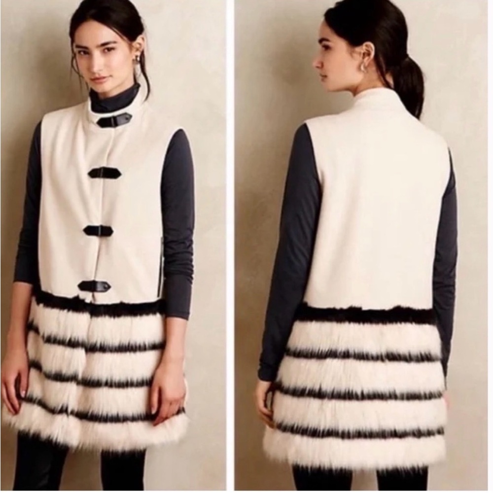 Plenty by Tracy Reese Ecru Fur "Naka" Vest XSmall Cream Taupe Anthropologie